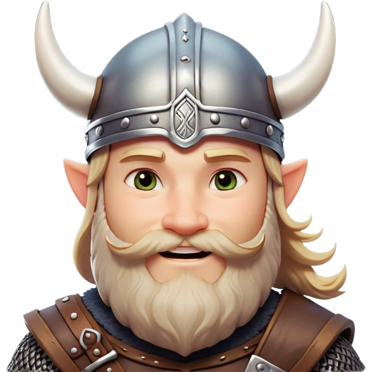 Clash of Clans aesthetic: Cinematic Playful Viking Portrait Emoji, Head tilted with a cheeky grin and twinkling eyes, featuring a compact, charming build with a modest, stylized Viking helmet and a playful beard, his face rendered in natural skin tone, Simplified yet irresistibly charming features, highly detailed, glowing with a warm, inviting radiance, high shine, spirited and lively, stylized with an air of whimsical Nordic mischief, soft glowing outline, capturing the essence of a playful Viking exuding friendly rogue charm! emoji