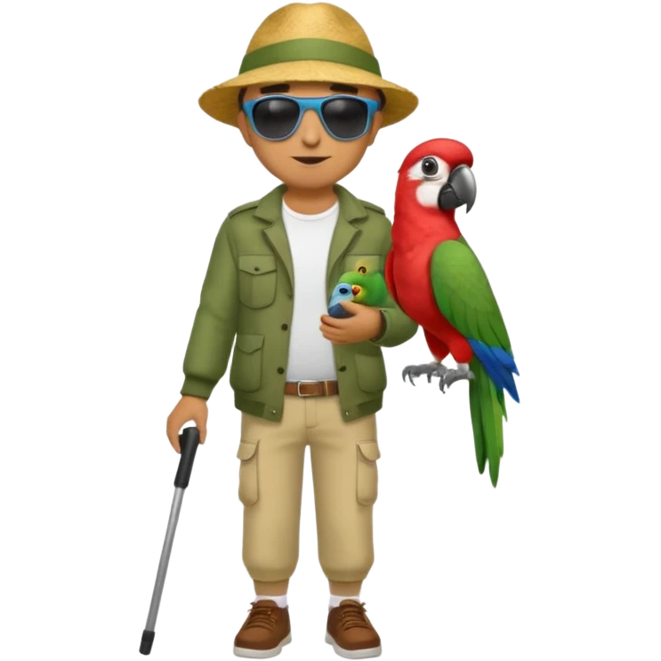 Walker + parrot on shoulder, Pet Walkers. Full body emoji
