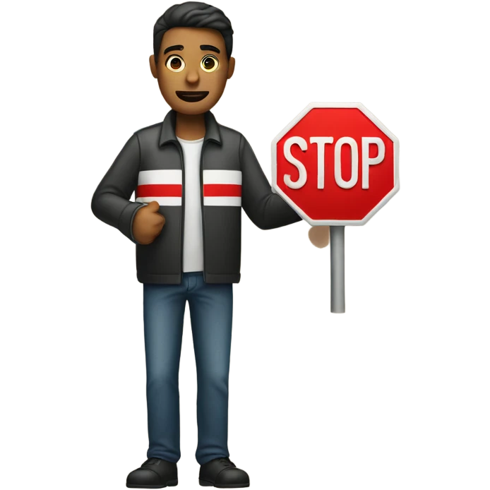 MAN HOLDING A STOP SIGN THAT SAYS STOP emoji