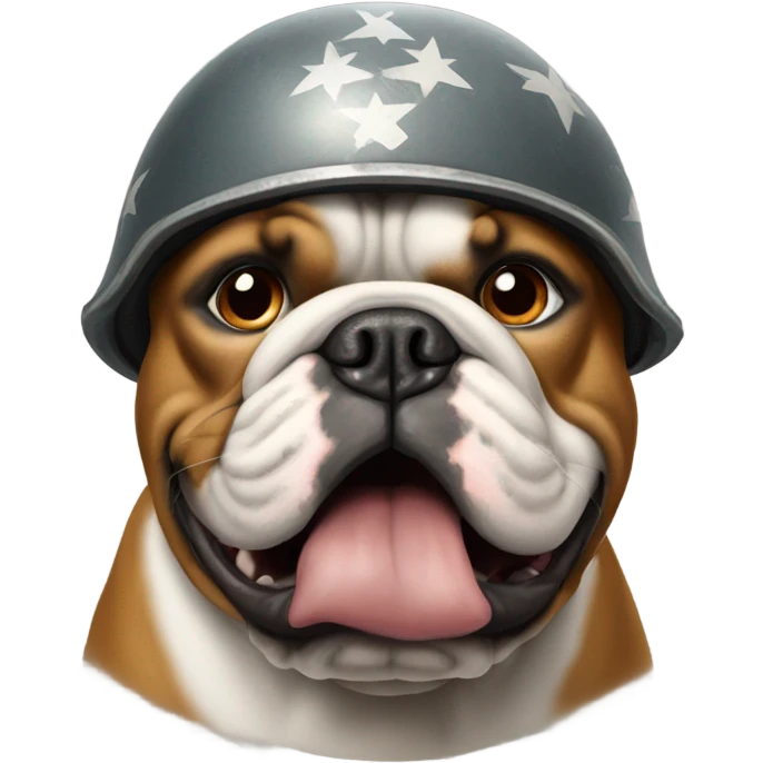 Bulldog wearing ww2 ears helmet emoji