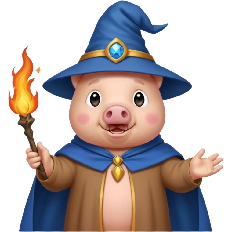 wizard pig summons fire in one hand blue cape emoji