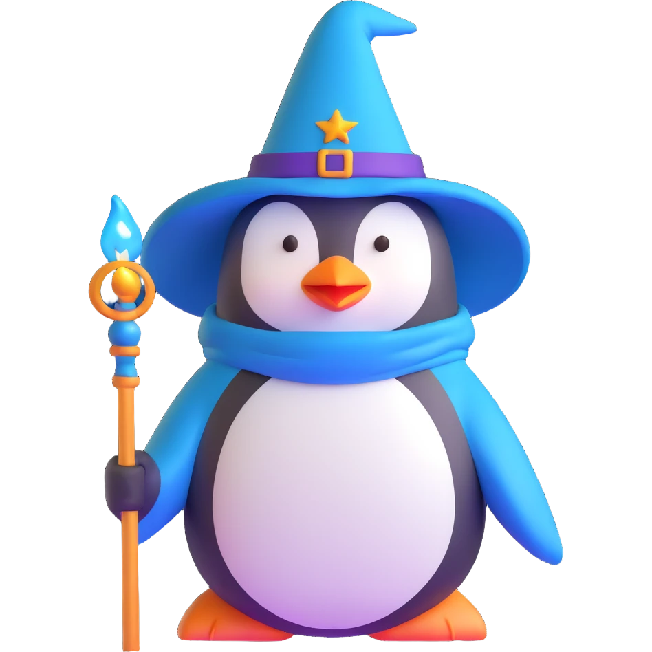 penguin wizard with a glowing staff emoji