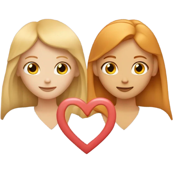 Blonde girl and ginger girl in a love heart emoji