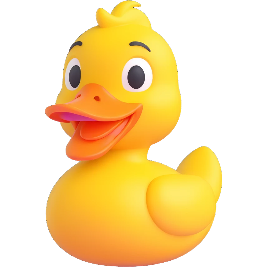 smiling duck, 3D emoji style, bright yellow emoji