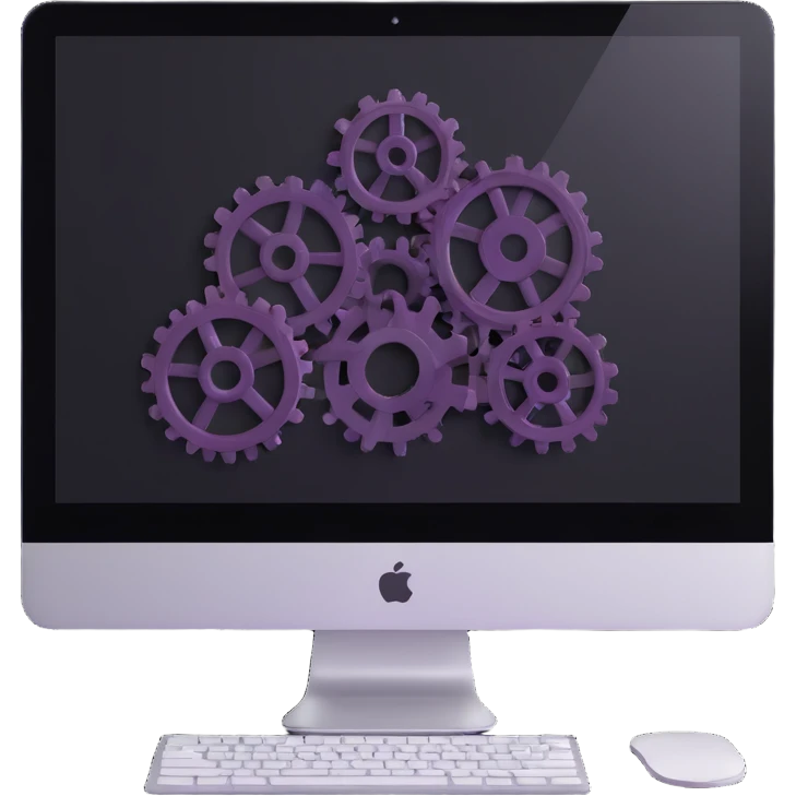 iMac computer with gears on the screen emoji