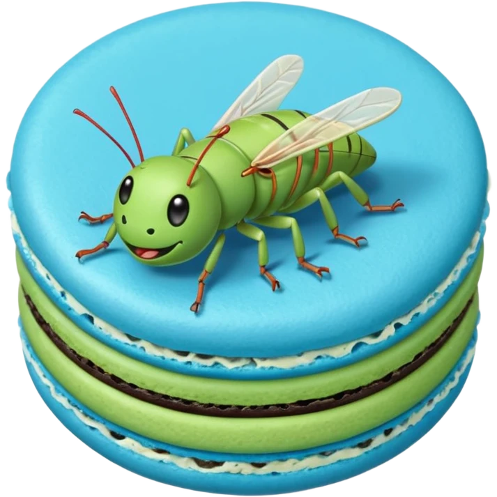 A cartoon cricket on a blue macaron emoji