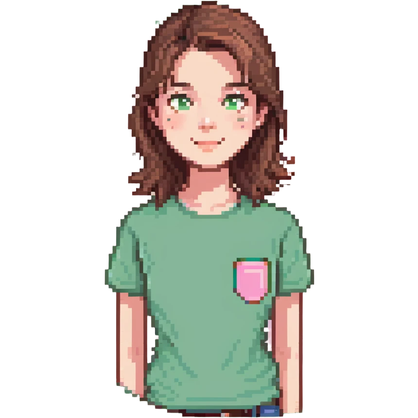 teacher with brown hair, white skin, wearing a pink t-shirt emoji