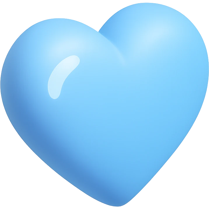 light pastel blue heart, shiny and soft, 3D blue emoji style, no background emoji