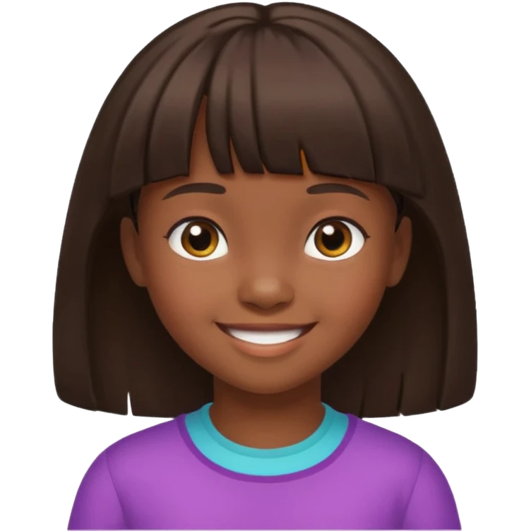 Head without neck of a 10-year-old girl with dark skin, brown hair, and bangs on her forehead. emoji