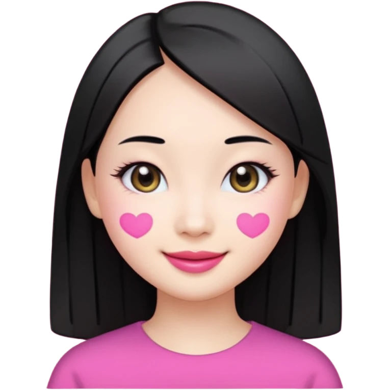 smiling young Chinese woman, black straight hair, white skin, oval face, large black eyes, pink lips, emoji style emoji