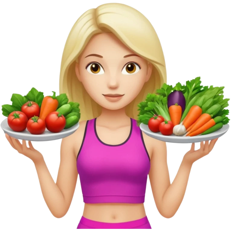 girl in sport clothes which give us the plate with vegetables emoji
