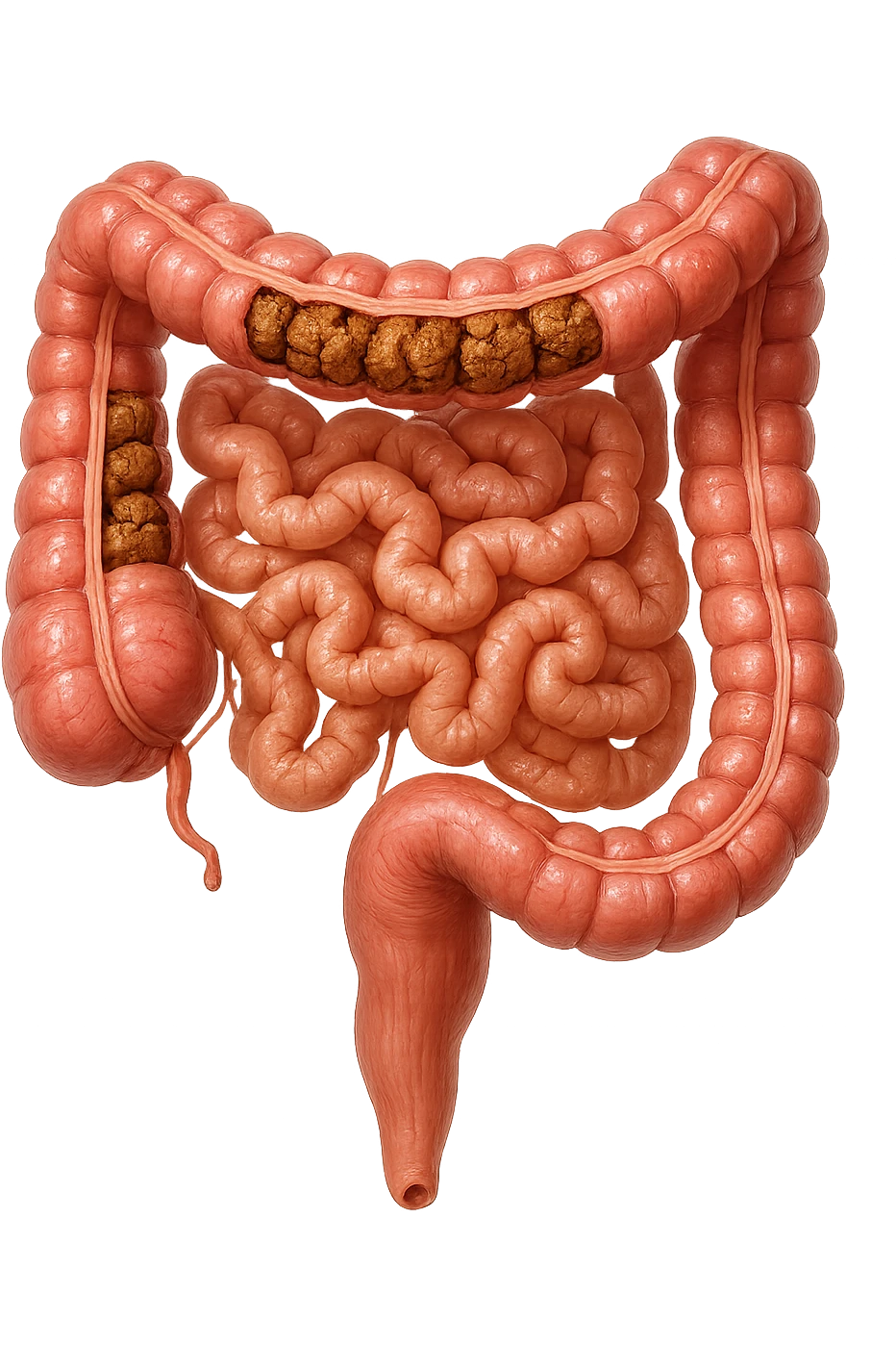 intestino umano anatomico con colon pieno di feci spezzettate, iperrealistica 4k emoji