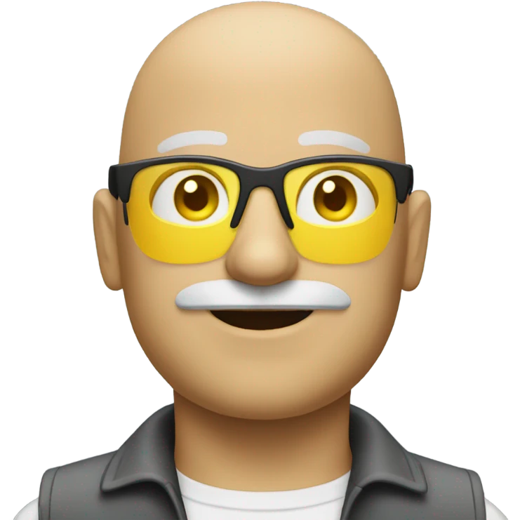 Bald man with a moustache and yellow construction glasses emoji