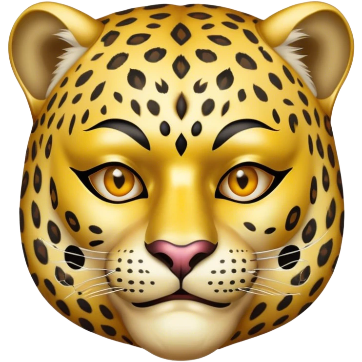 a fat old man, with a leopard suit,  wear half-face golden Leopard masquerade mask emoji