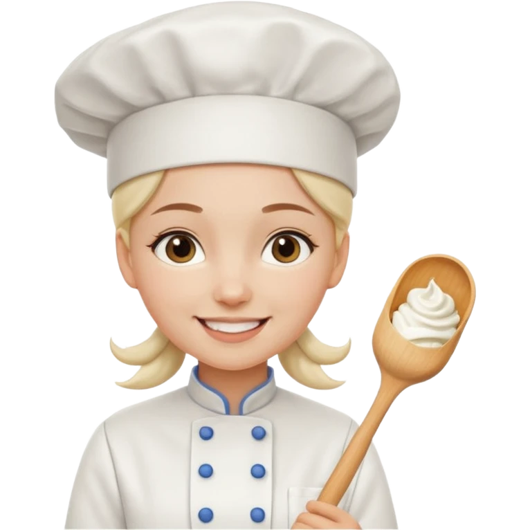 Young female baker - wearing a white chef's hat and holding a cream piping bag emoji