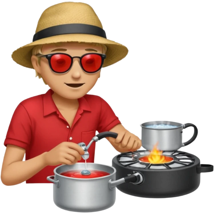 A camper boiling water on a portable stove, enjoying the outdoor breeze.
 emoji