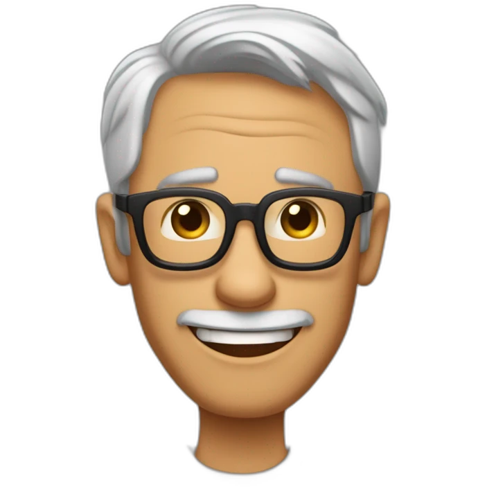 Imagen al estilo Disney Pixar de hombre de 55 años, pelo  canoso, gafas, sin afeitar y complexión fuerte emoji