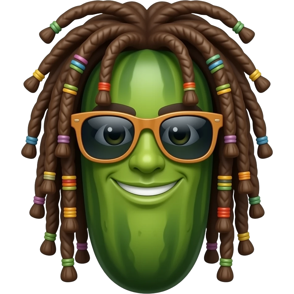 he's a cool pickle hippy from california with wearing sunglasses and with nappy dreads emoji
