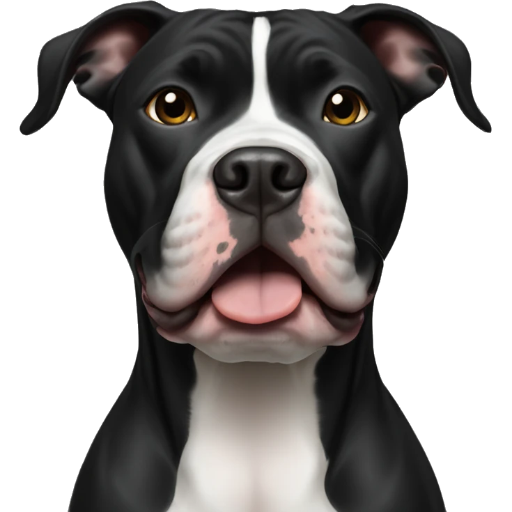 all black pitbull with white chest and potato in his mouth emoji