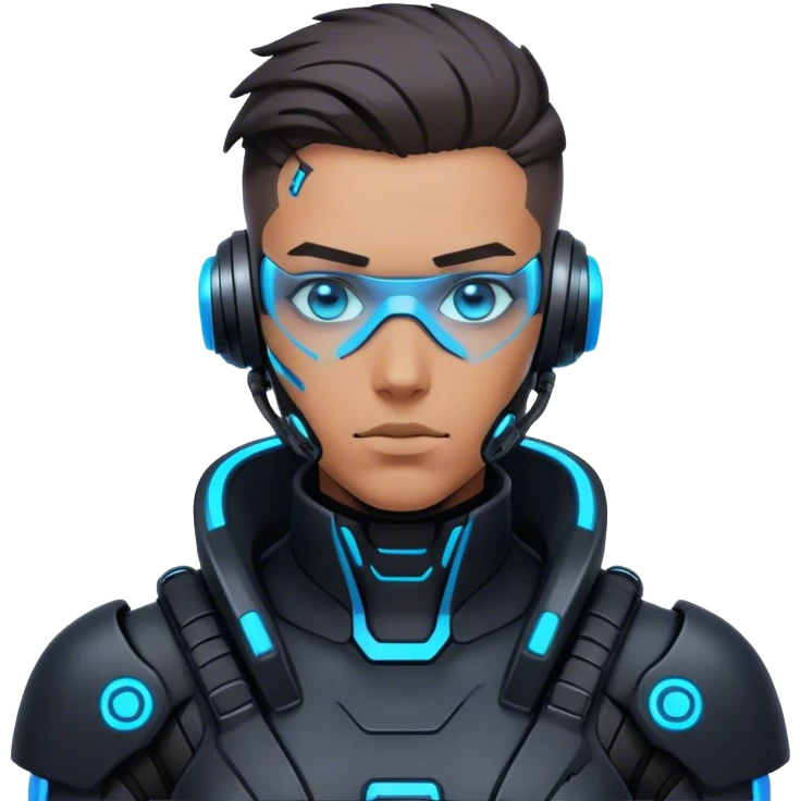 A futuristic cyberpunk soldier, black exosuit, neon blue accents emoji