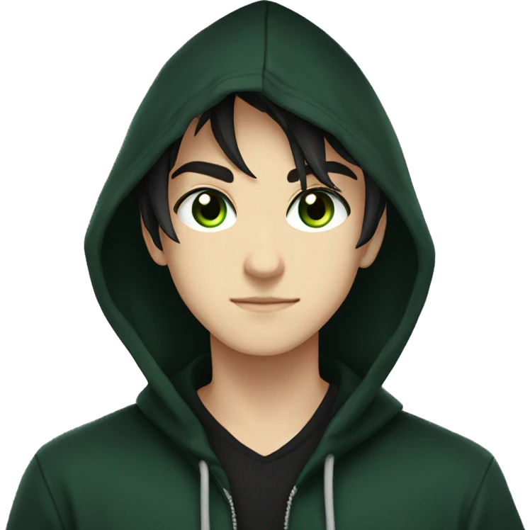 anime boy dark hair dark green eyes in black hoodie  emoji