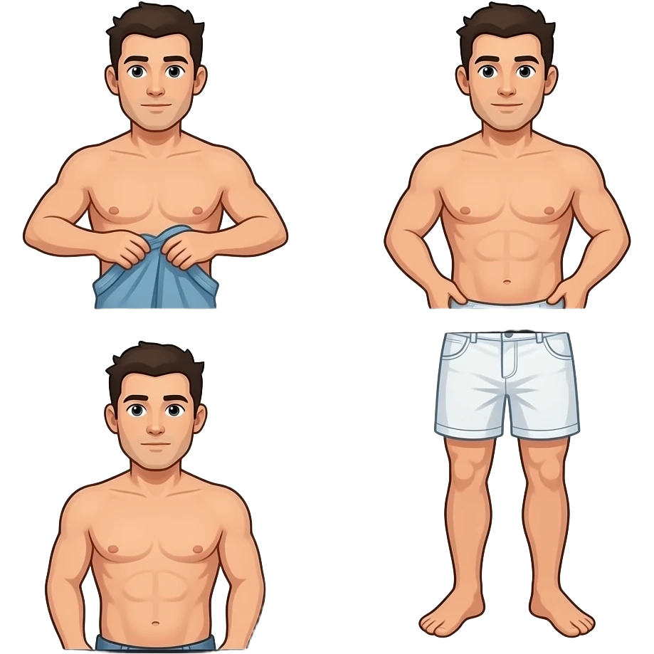 Comic strip of a naked, barefoot man 4 Comics In the first panel, he takes off his clothes. emoji