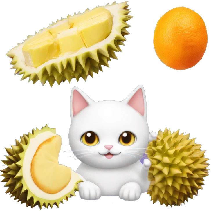 a durian cake with one orange cat one white cat on it emoji