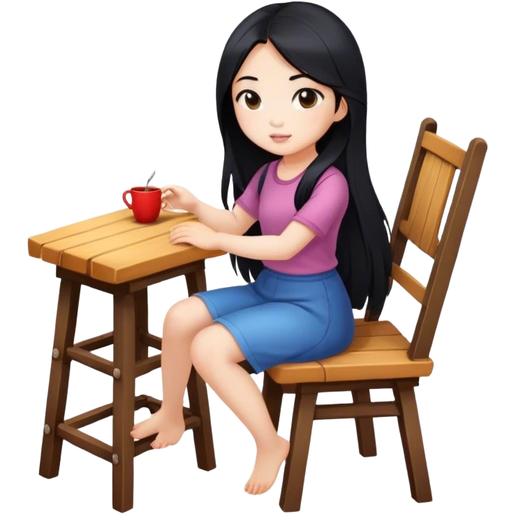 pretty asian girl long hair sitting down on a chair emoji