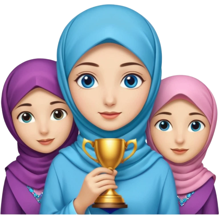 Turkish beautiful finish Konya girls blue eyes with party design hijab long tail dress and the friends have a championship  emoji