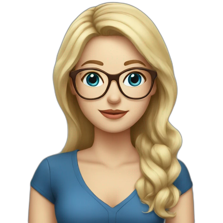 Woman teacher blonde long hair brown glasses blue eyes with book emoji