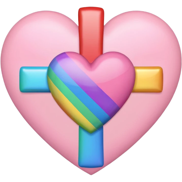 Heart infront of cross, pastel pink and rainbow emoji