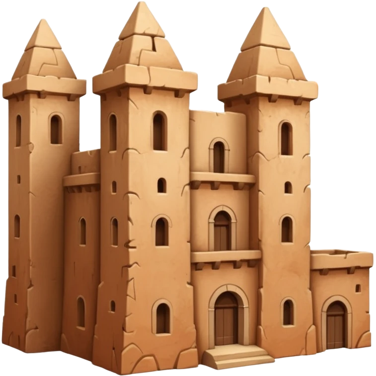 large ancient adobe building with tall uneven towers and textured walls, monumental scale emoji