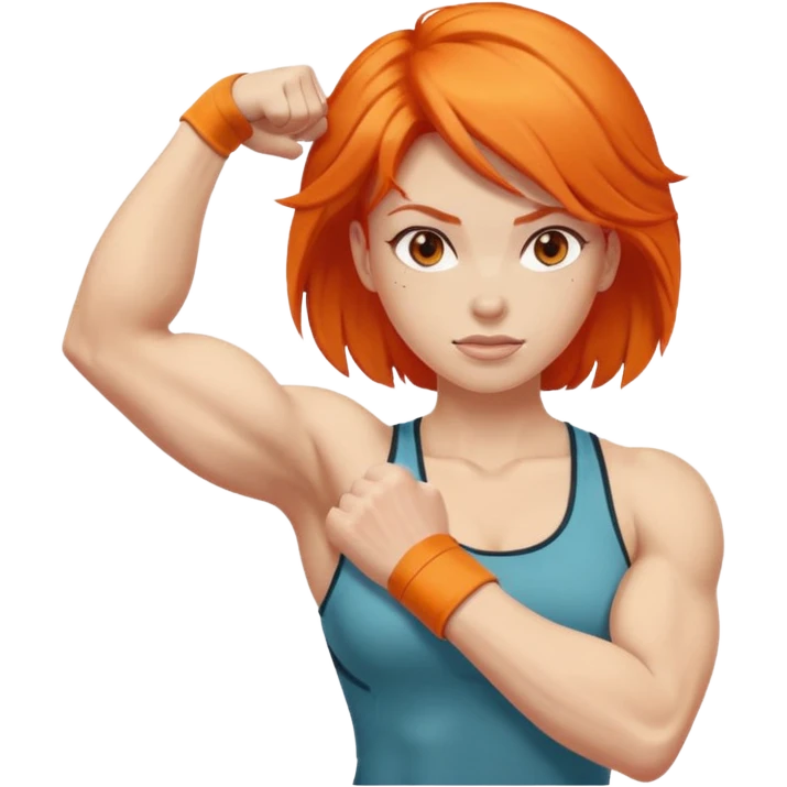woman flexing her arm with orange hair emoji