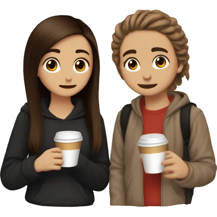 2 bffs both brunette one emo aesthetic one beige aesthetic  que estén viendo películas una de pelo rojo castaño y otra de pelo café oscuro  emoji