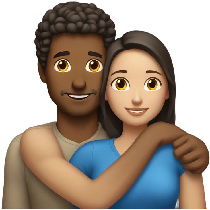 White man blues eyes an  hispanic woman hug each other emoji