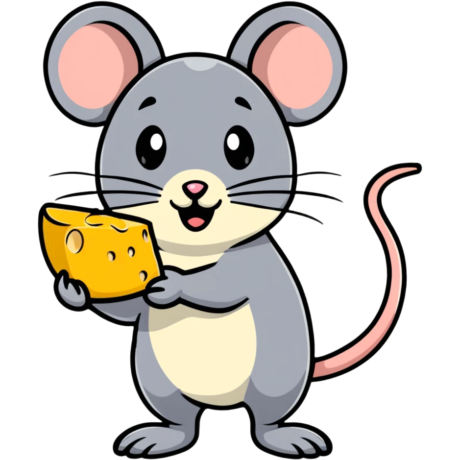 Adorable cartoon mouse holding a piece of cheese emoji