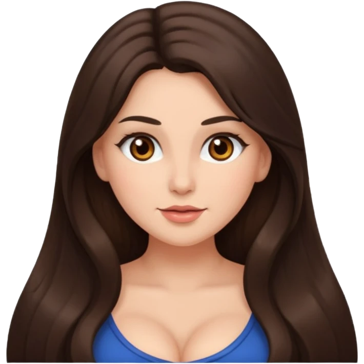 brunette with long hair, brown eyes and big boobs blushing emoji