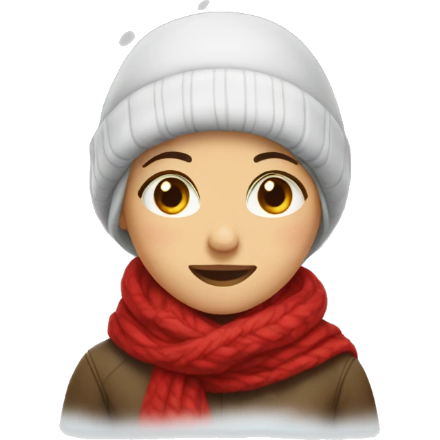 Girl in red scarf under snow emoji
