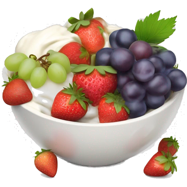 fruit yogurt bowl with strawberries and grapes emoji