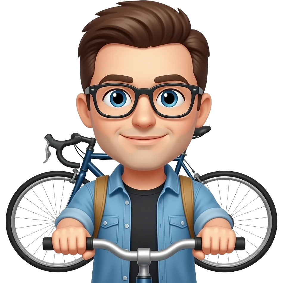 Brown hair guy with glasses and a bike emoji