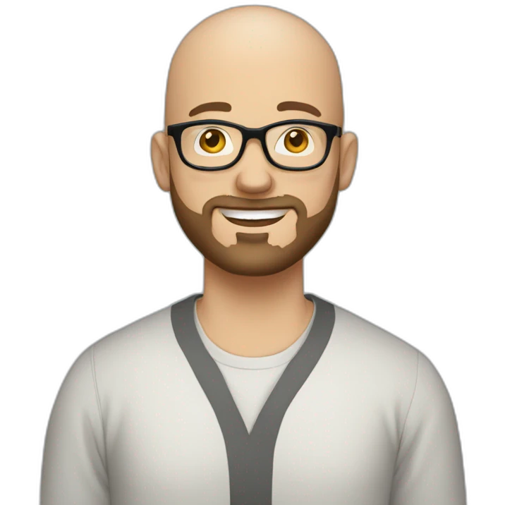 30 year old white bald man with a beard and round black glasses emoji