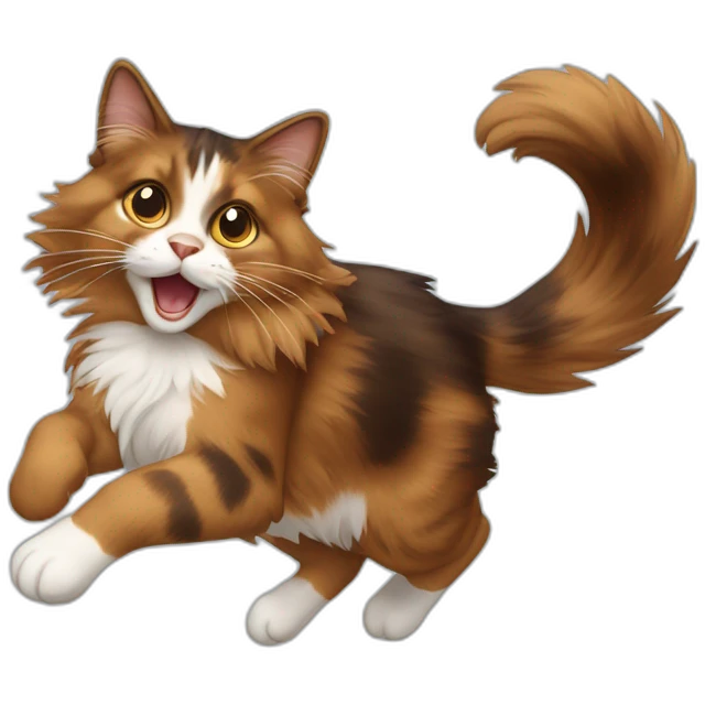 jumping longhaired brown calico cat emoji