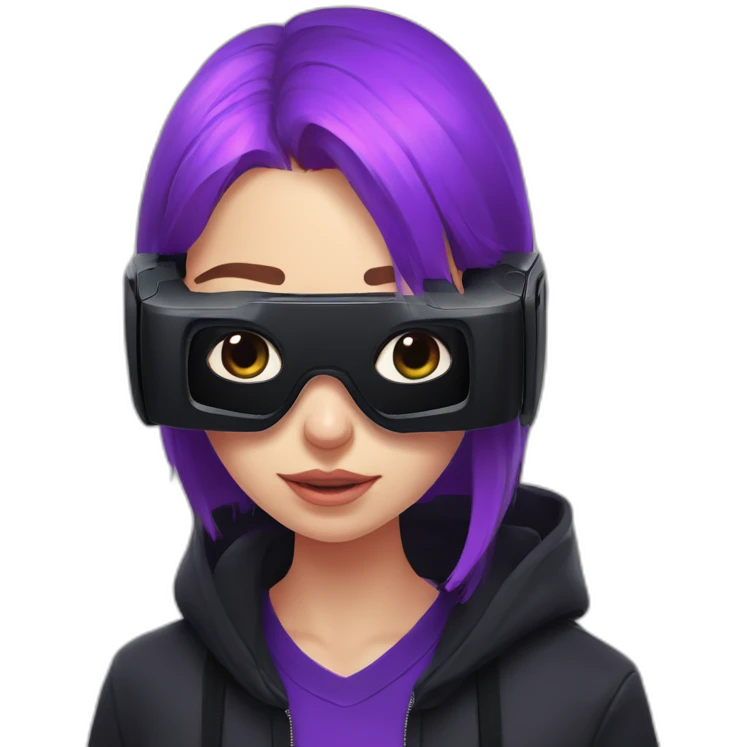 Russian student wearing black hoody with violet letters "OMG", in vr headset. Cyberpunk style. Violet neon. emoji