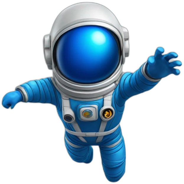 blue spaceman in a blue suit flying emoji