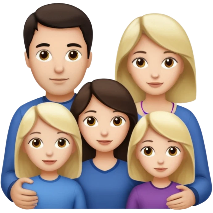 Familia : Hombre pelo oscuro, Mujer pelo cafe, hija 1 pelo mono , hija 2 pelo oscuro. emoji