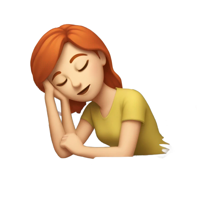 red hair woman taking a nap desk work emoji