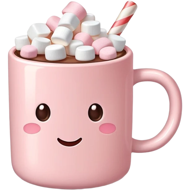 Light Pink mug of hot chocolate with marshmallows  emoji