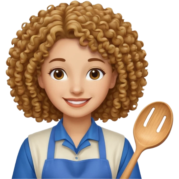 woman with curly hair in blue apron emoji