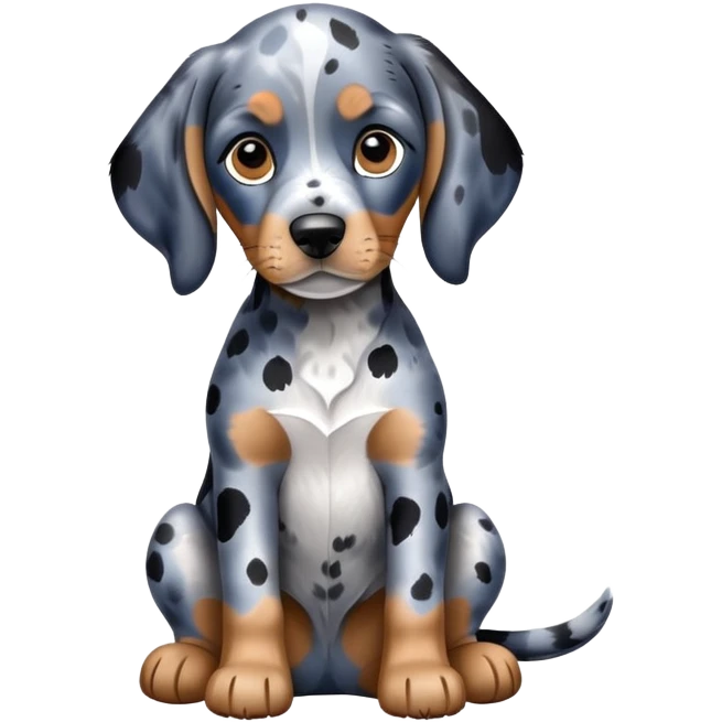 sitting puppy bluetick coonhound with black and blue spotted coat on white background emoji
