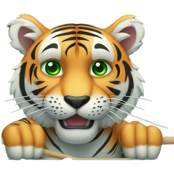 Tiger rowing with green eyes emoji